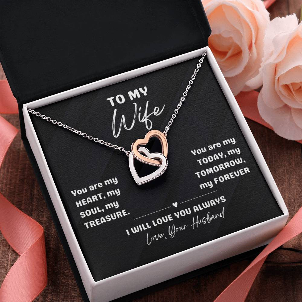 💖 "My Heart, My Soul, My Forever" Interlocking Hearts Necklace for your Beautiful Wife