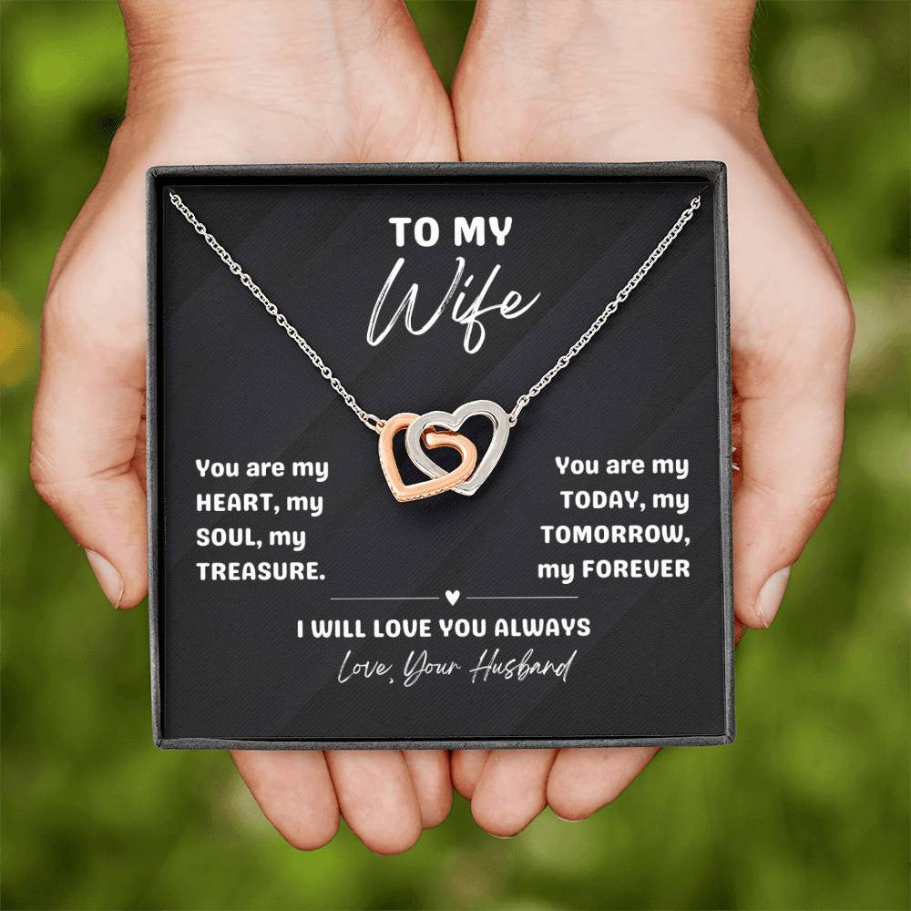 💖 "My Heart, My Soul, My Forever" Interlocking Hearts Necklace for your Beautiful Wife