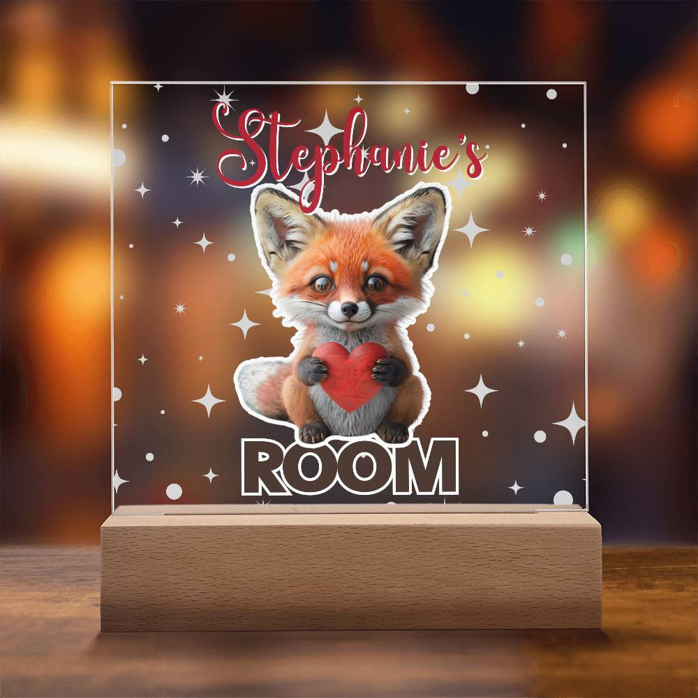 Custom Name Acrylic Room Sign with Light-Up Base. Raccoon, Fox, Teddy bear, Capybara or Opossum. Dorm or kid's room!