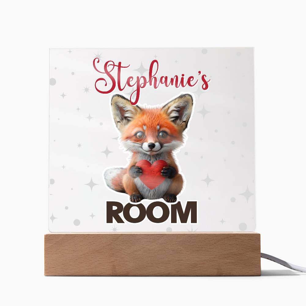 Custom Name Acrylic Room Sign with Light-Up Base. Raccoon, Fox, Teddy bear, Capybara or Opossum. Dorm or kid's room!
