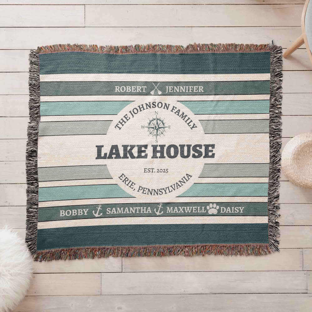 Personalized Lake House Blanket lake house decor • Family Name + up to 6 kids/grandkids Names • City or Lake Name & state • Cozy Cabin Throw