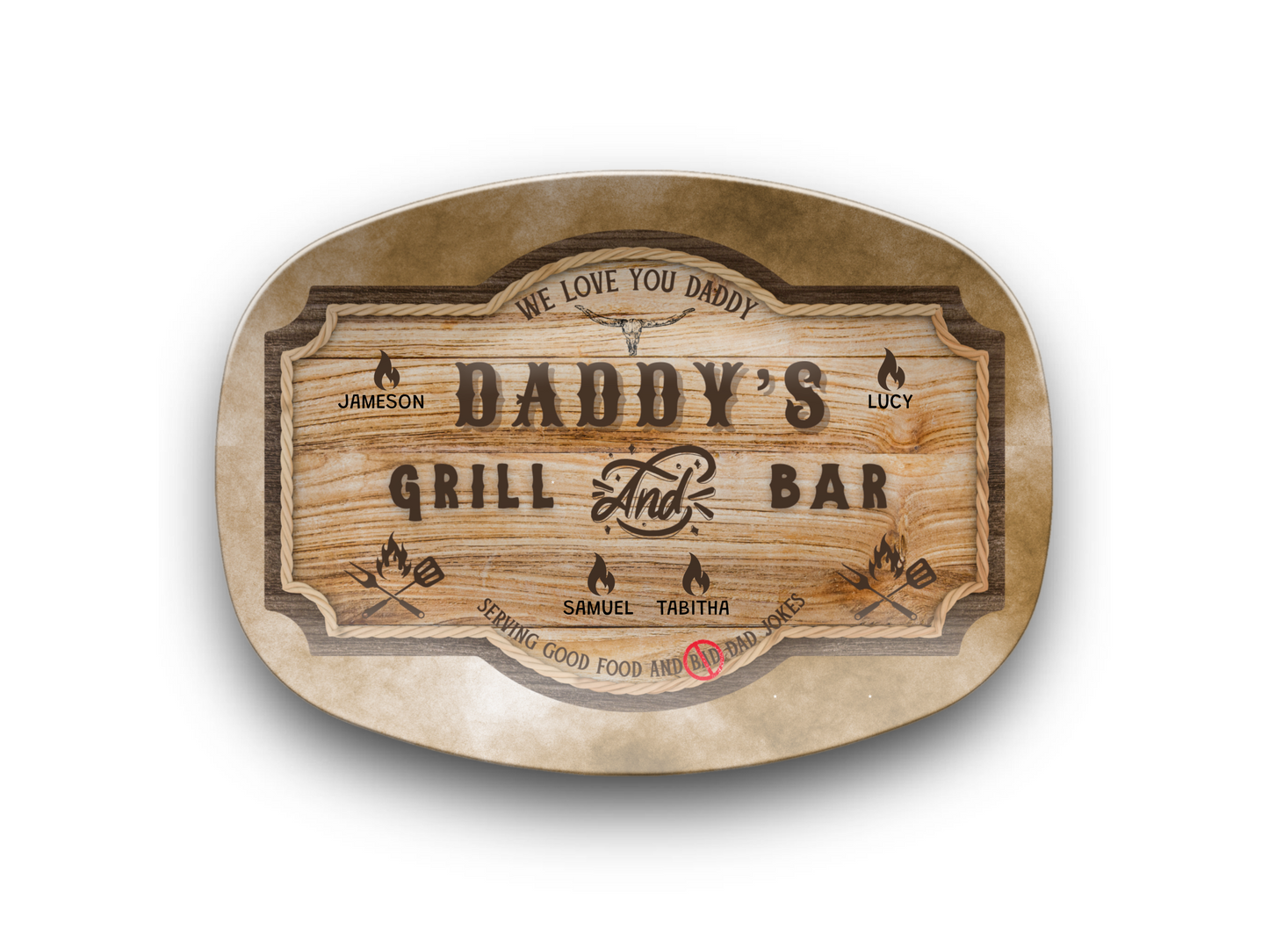 Personalized Daddy's Grill and Bar Platter – Custom Kids Name Plate – Gift for Dad, Father's Day, Birthday, Christmas