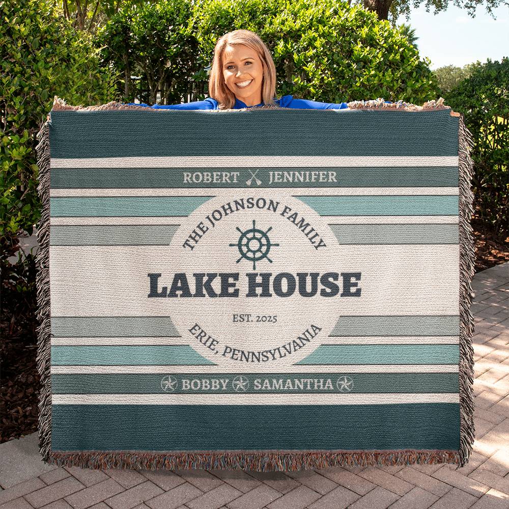Personalized Lake House Blanket lake house decor • Family Name + up to 6 kids/grandkids Names • City or Lake Name & state • Cozy Cabin Throw