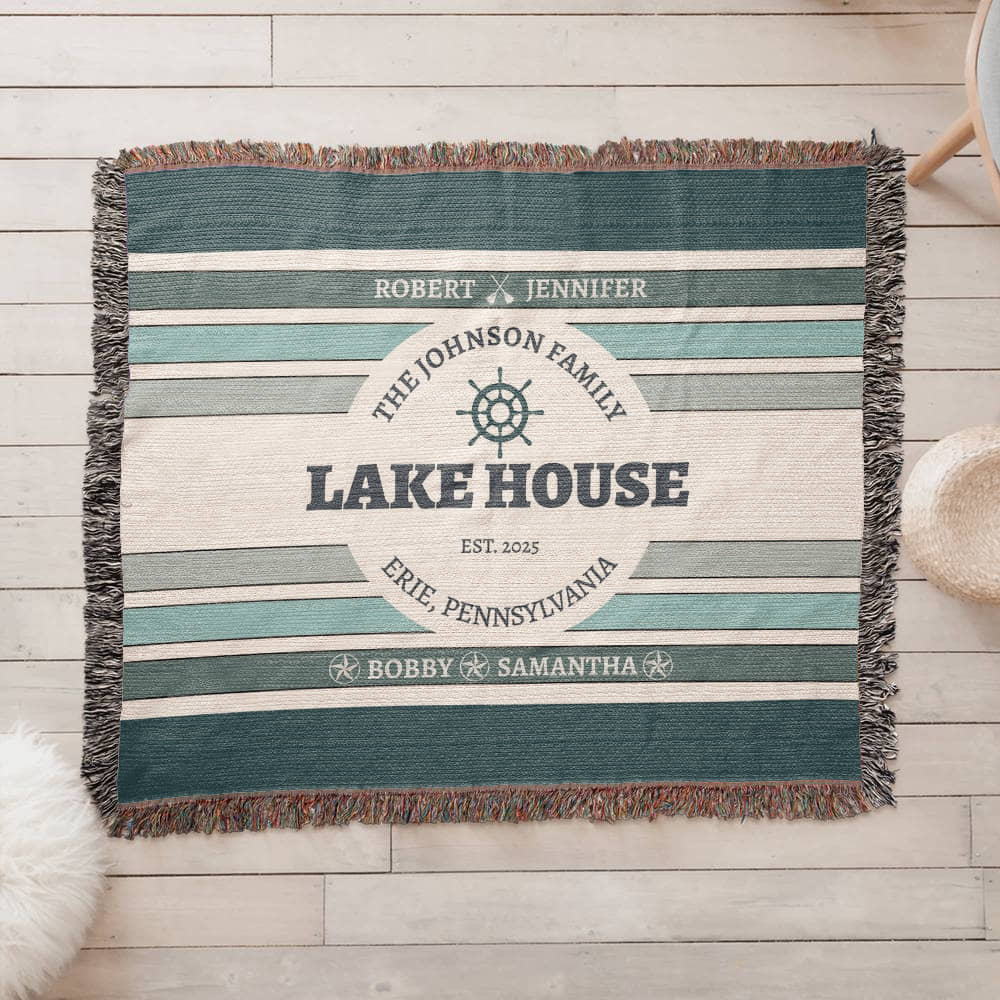 Personalized Lake House Blanket lake house decor • Family Name + up to 6 kids/grandkids Names • City or Lake Name & state • Cozy Cabin Throw