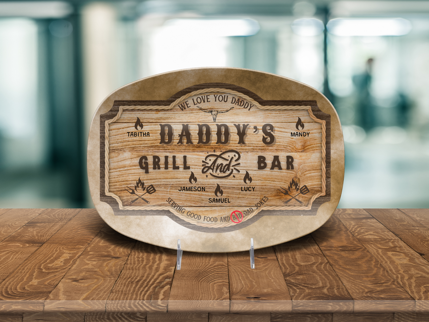 Personalized Daddy's Grill and Bar Platter – Custom Kids Name Plate – Gift for Dad, Father's Day, Birthday, Christmas
