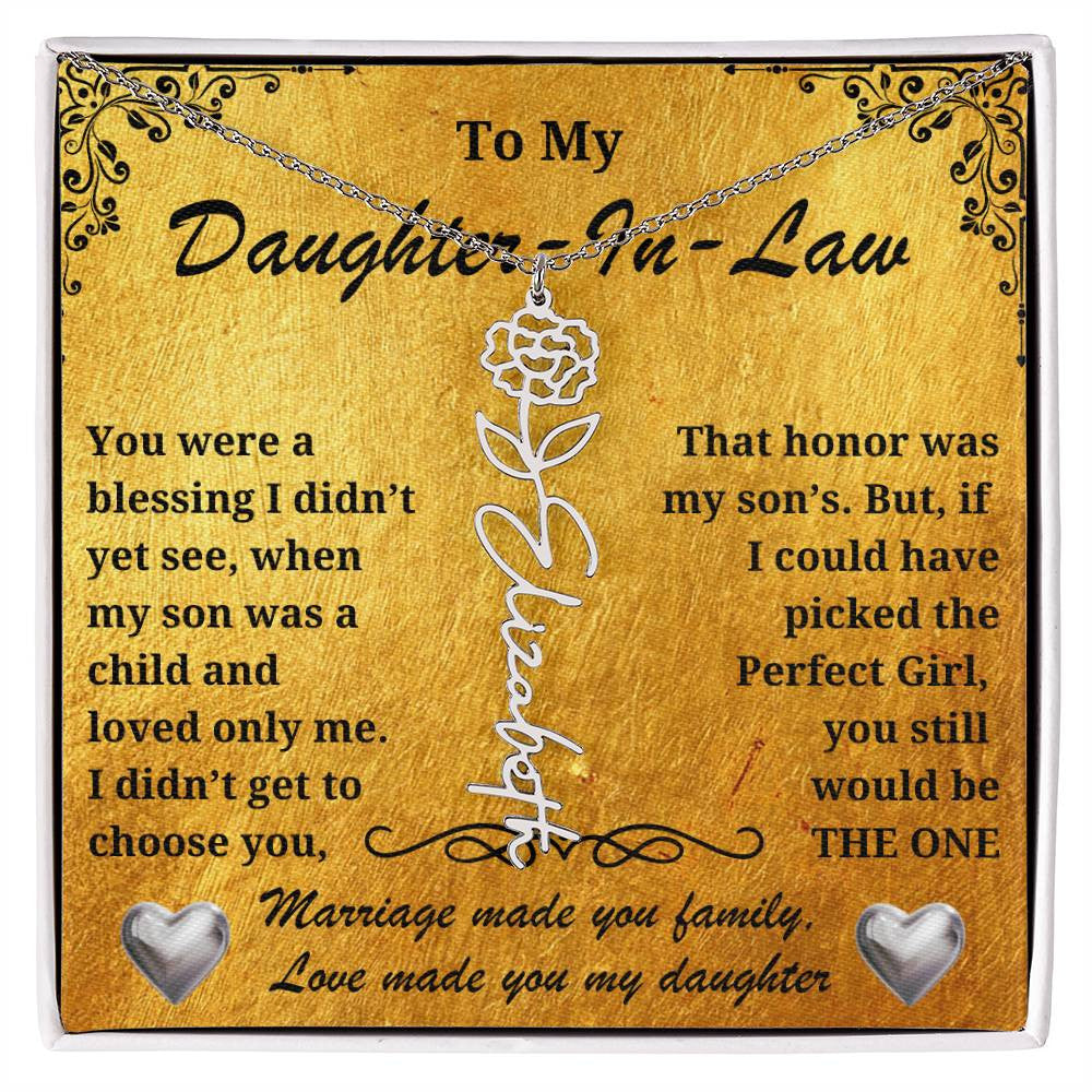 💖 To My Daughter-In-Law: A Beautiful Name Necklace -She is the Perfect Girl- Celebrate the Bond You Share!
