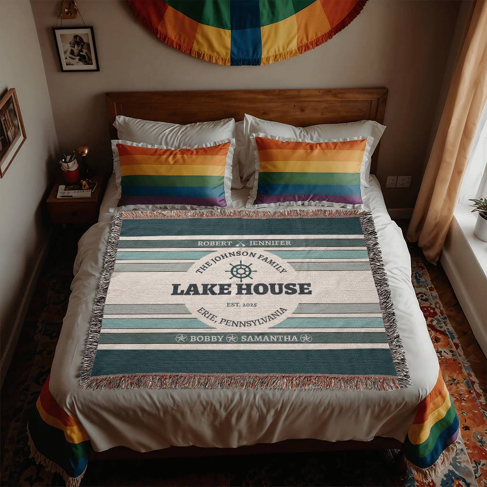 Personalized Lake House Blanket lake house decor • Family Name + up to 6 kids/grandkids Names • City or Lake Name & state • Cozy Cabin Throw