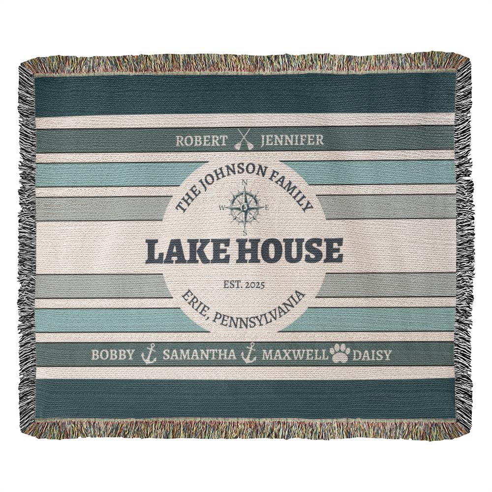 Personalized Lake House Blanket lake house decor • Family Name + up to 6 kids/grandkids Names • City or Lake Name & state • Cozy Cabin Throw