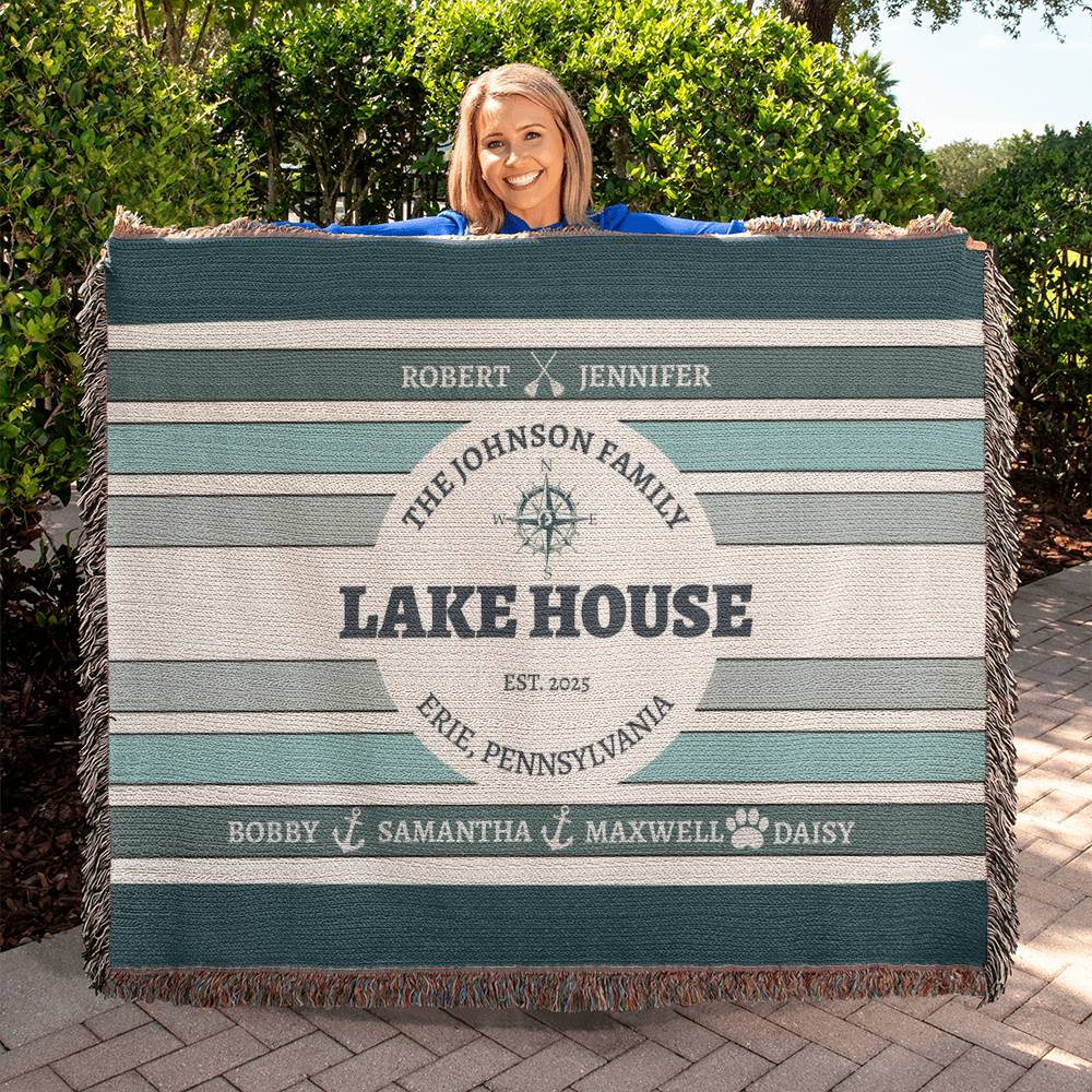 Personalized Lake House Blanket lake house decor • Family Name + up to 6 kids/grandkids Names • City or Lake Name & state • Cozy Cabin Throw