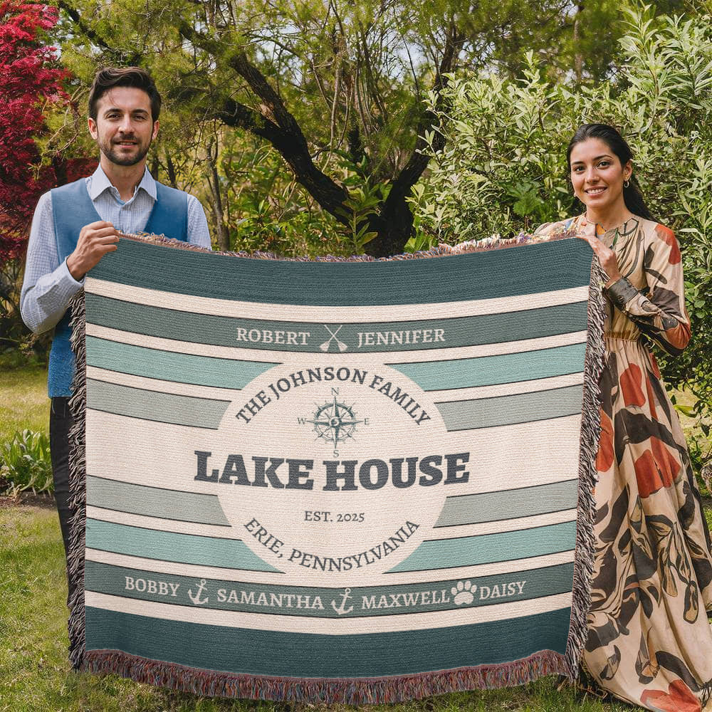 Personalized Lake House Blanket lake house decor • Family Name + up to 6 kids/grandkids Names • City or Lake Name & state • Cozy Cabin Throw