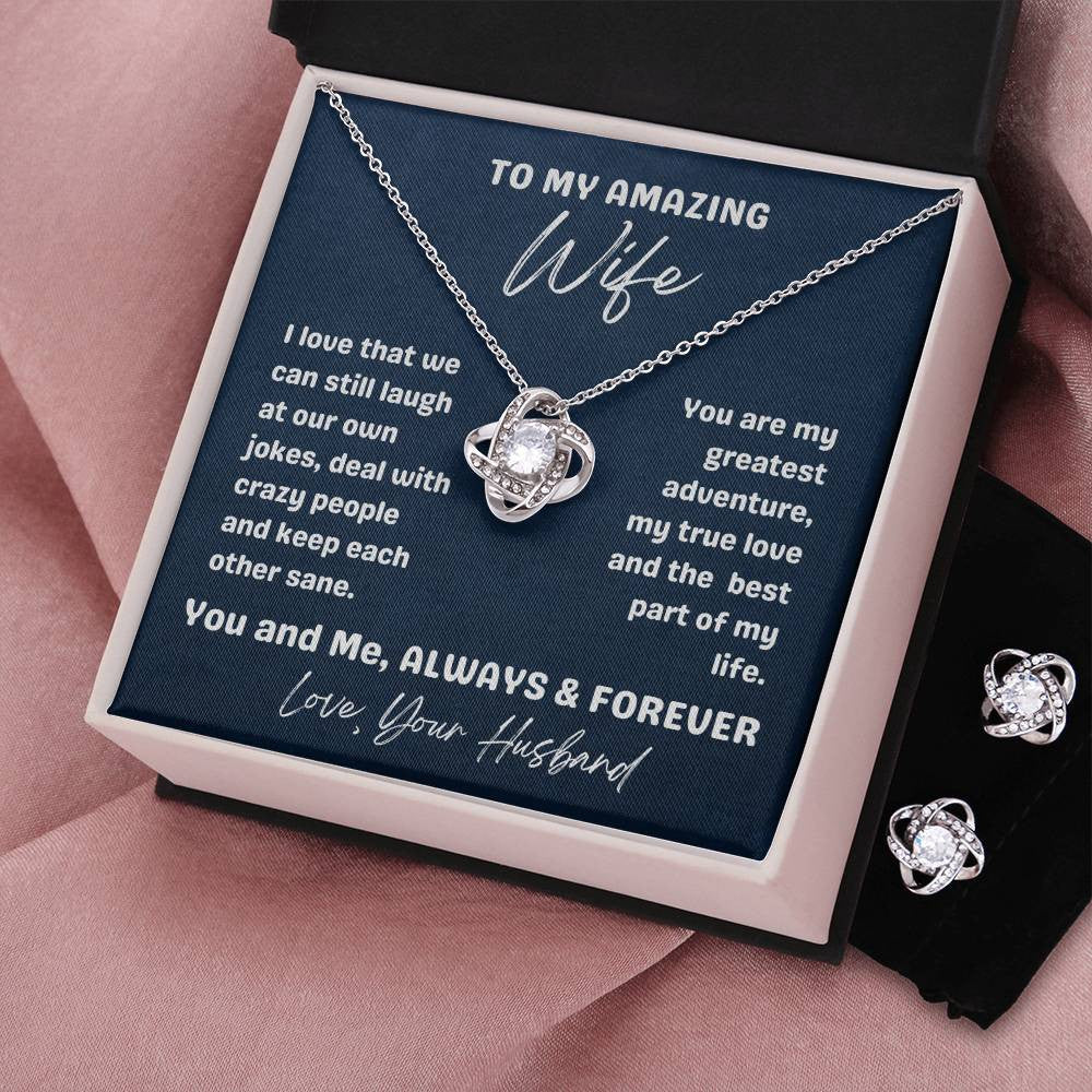 🌹 Romantic Love Knot Necklace & Earrings for Wife-you are my true love and the best part of my life.