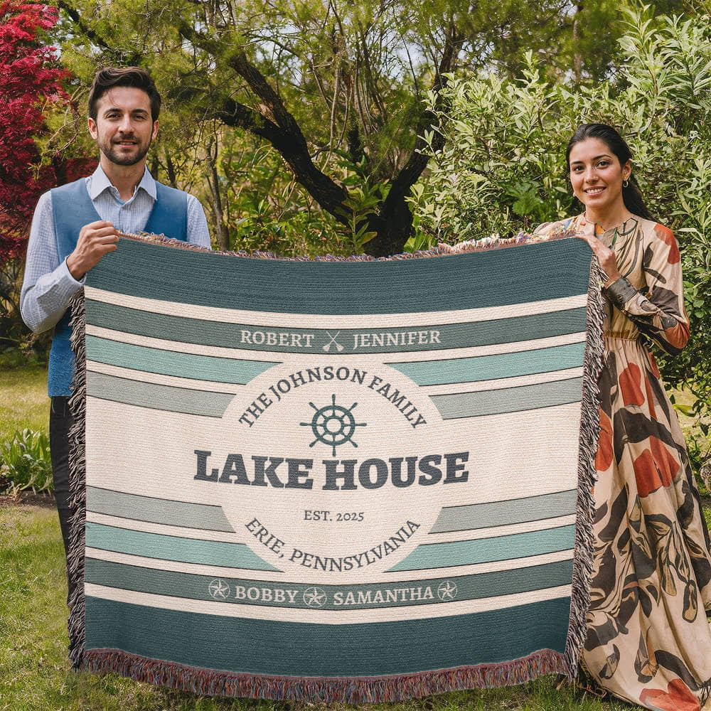 Personalized Lake House Blanket lake house decor • Family Name + up to 6 kids/grandkids Names • City or Lake Name & state • Cozy Cabin Throw