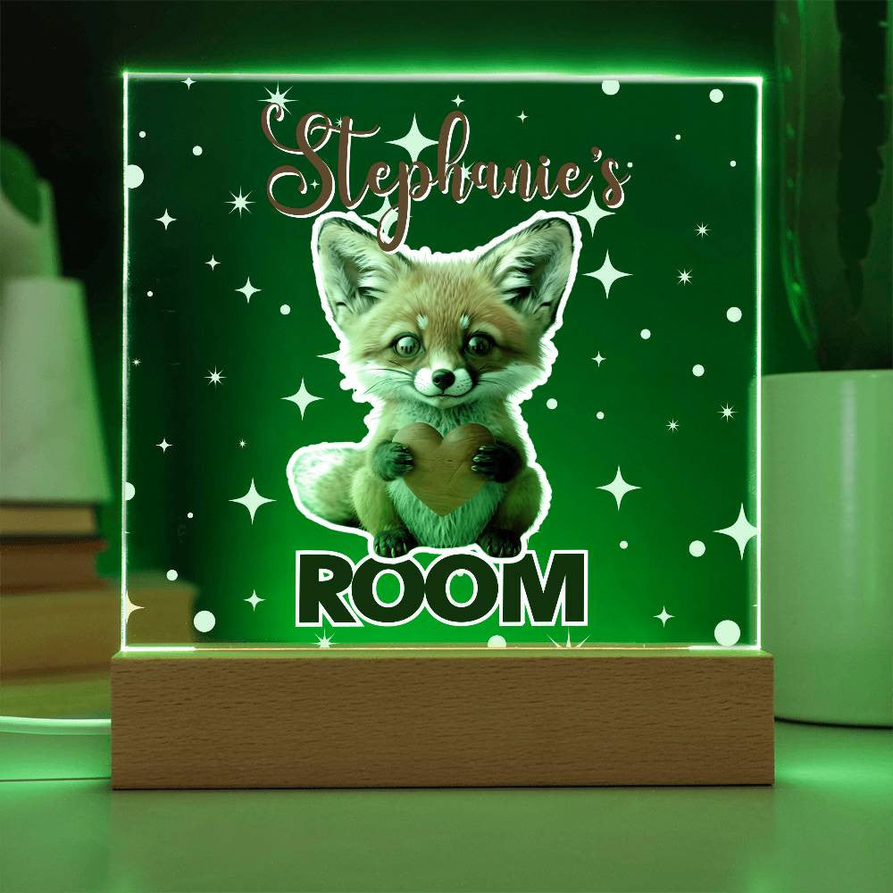 Custom Name Acrylic Room Sign with Light-Up Base. Raccoon, Fox, Teddy bear, Capybara or Opossum. Dorm or kid's room!