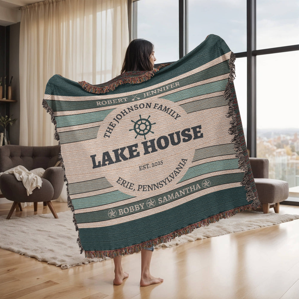 Personalized Lake House Blanket lake house decor • Family Name + up to 6 kids/grandkids Names • City or Lake Name & state • Cozy Cabin Throw