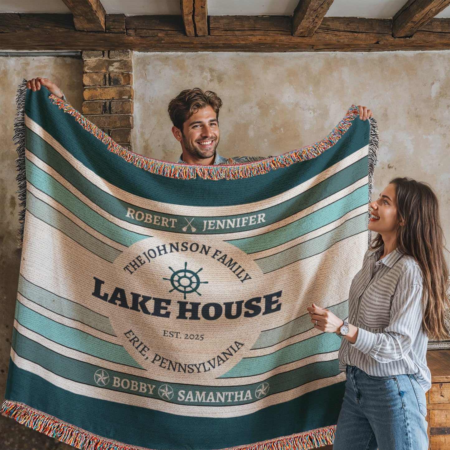 Personalized Lake House Blanket lake house decor • Family Name + up to 6 kids/grandkids Names • City or Lake Name & state • Cozy Cabin Throw