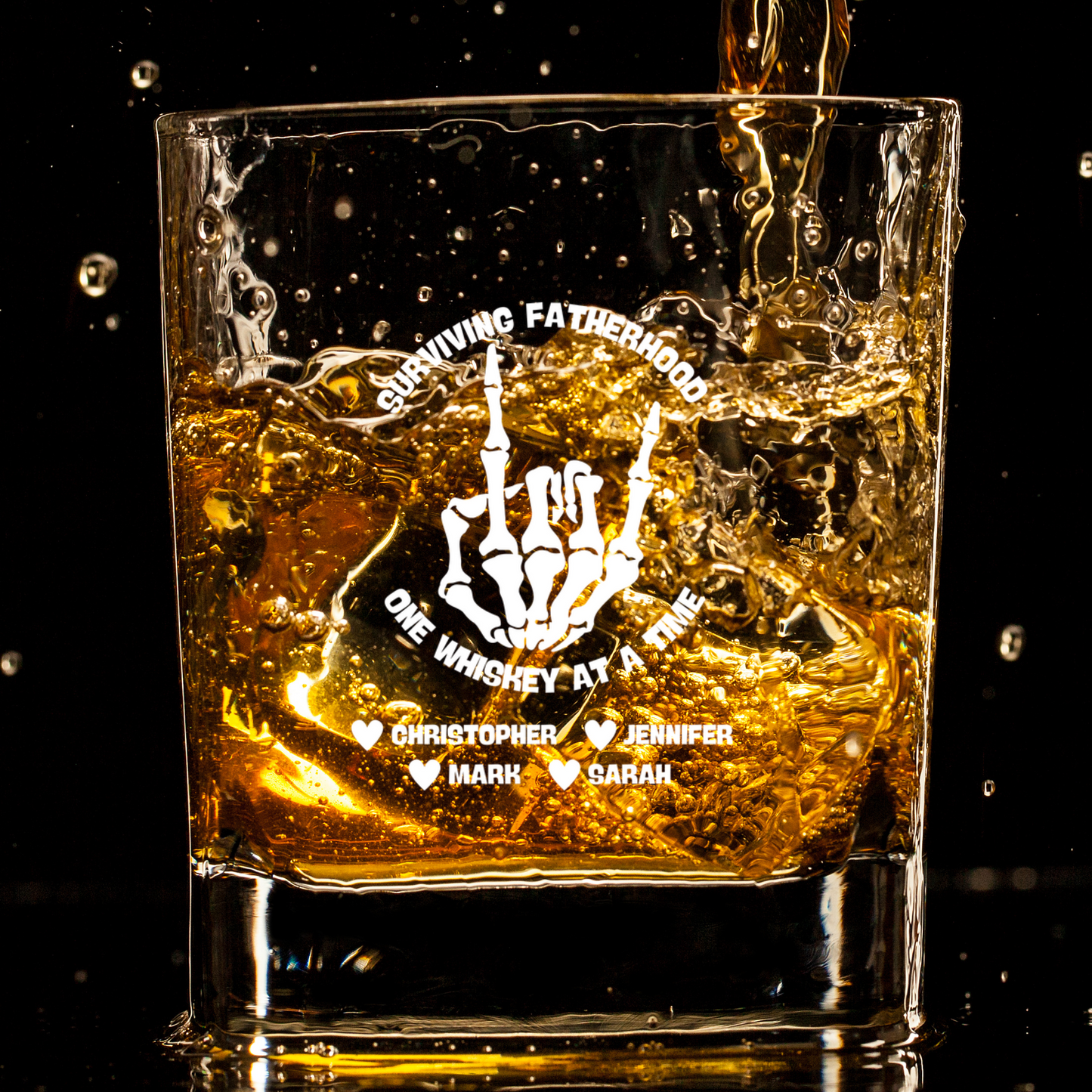Fatherhood lowball whiskey glass- surviving one whiskey at a time-personalized with kids names-laser engraved