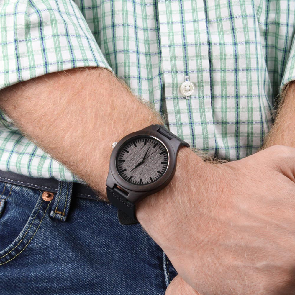 Engraved Wooden Watch for the man in your life- personalized with a message of love and both your names!