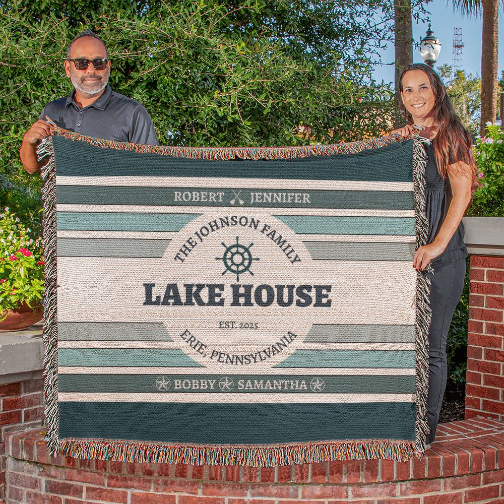 Personalized Lake House Blanket lake house decor • Family Name + up to 6 kids/grandkids Names • City or Lake Name & state • Cozy Cabin Throw