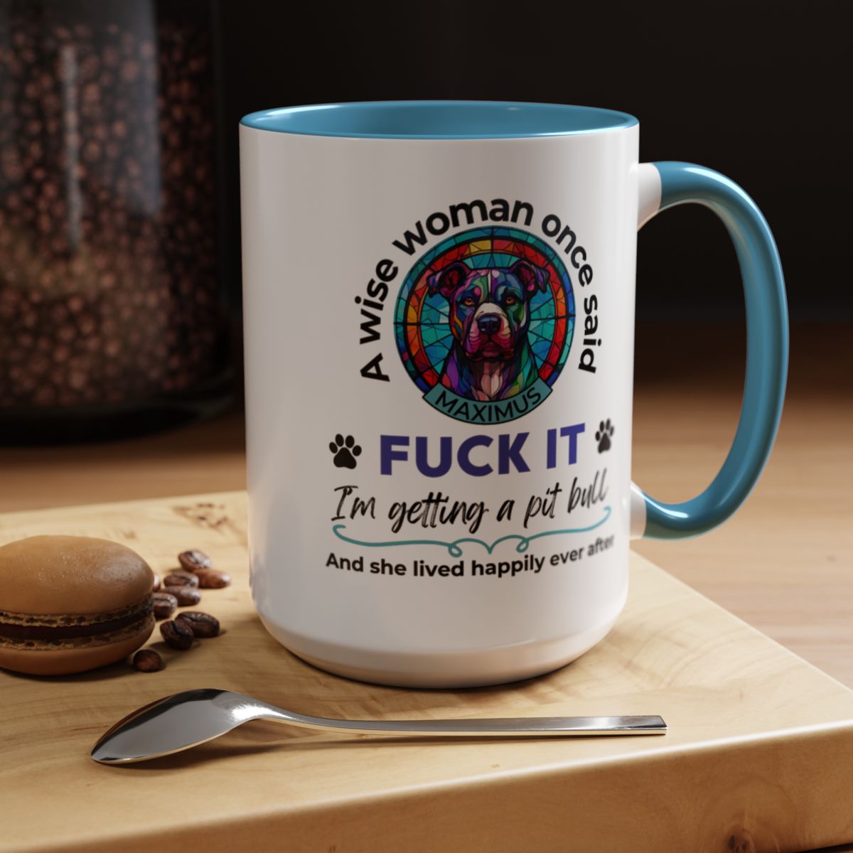 Funny Pit Bull Mom Mug - "F*ck It, I'm Getting a Pit Bull" - Personalized Dog Name - Stained Glass Dog Mug - Gift for Pitbull Lover Women