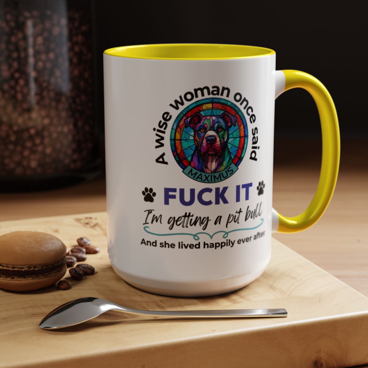 Funny Pit Bull Mom Mug - "F*ck It, I'm Getting a Pit Bull" - Personalized Dog Name - Stained Glass Dog Mug - Gift for Pitbull Lover Women