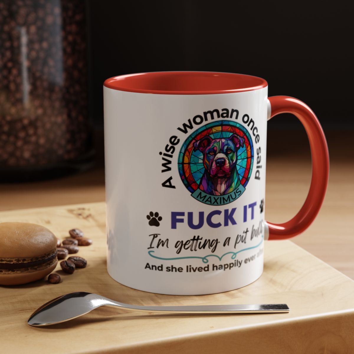 Funny Pit Bull Mom Mug - "F*ck It, I'm Getting a Pit Bull" - Personalized Dog Name - Stained Glass Dog Mug - Gift for Pitbull Lover Women