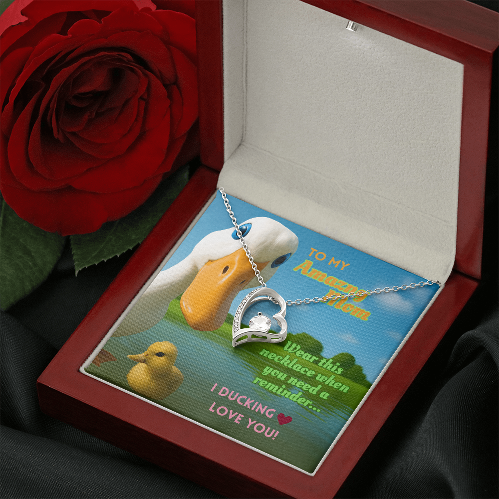 Funny Duck Necklace for Mom – Forever Love Heart Pendant Gift with 'I DUCKING LOVE YOU' Message Card
