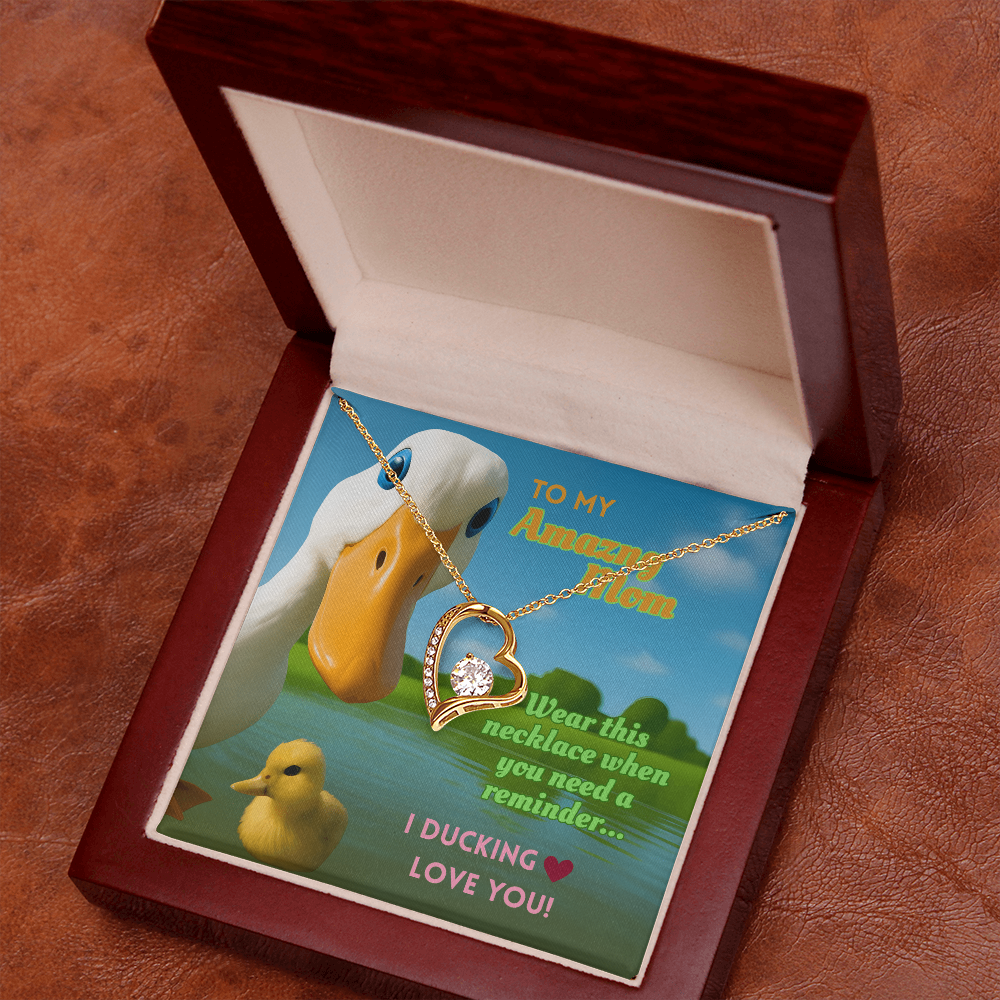 Funny Duck Necklace for Mom – Forever Love Heart Pendant Gift with 'I DUCKING LOVE YOU' Message Card
