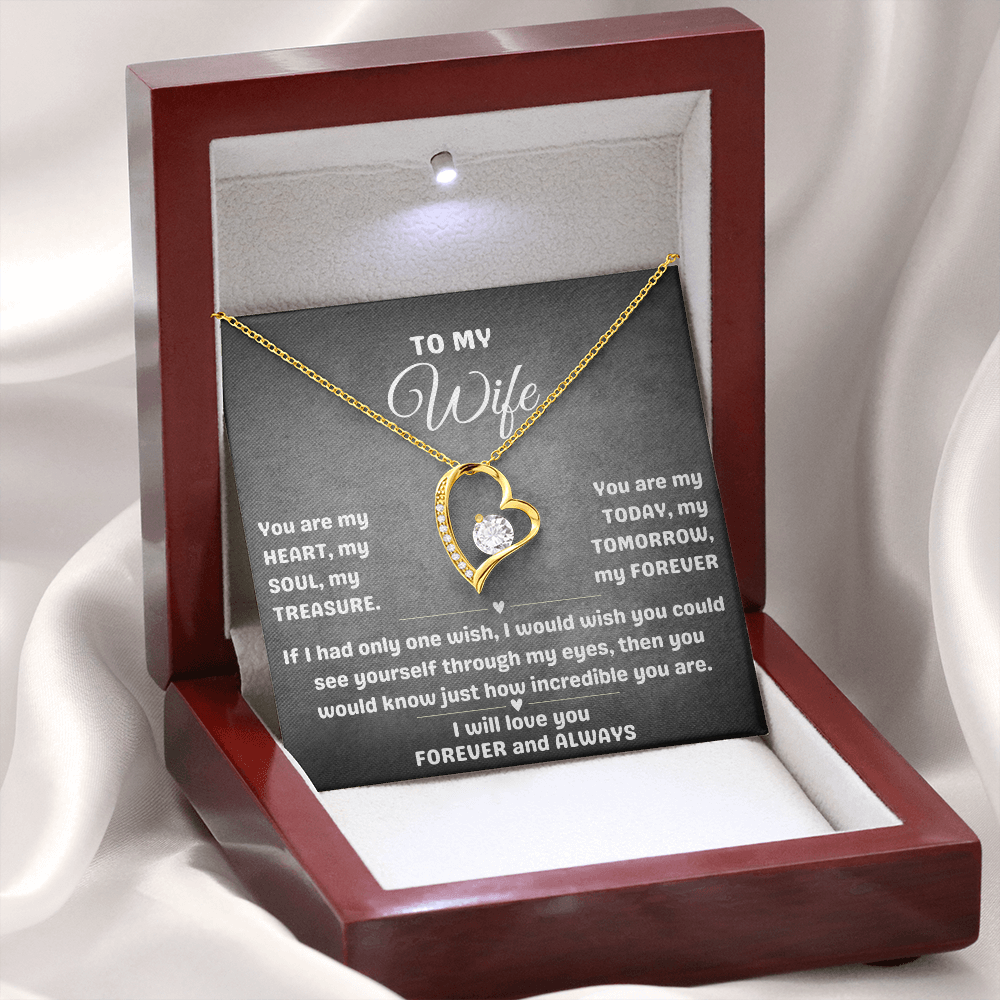 To My Wife 14K Gold Plated Cubic Zirconia Heart Necklace | Beautiful Love Pendant Necklaces for Women with solitaire center stone, Valentine's Day, Christmas, Anniversary, Birthday gift.