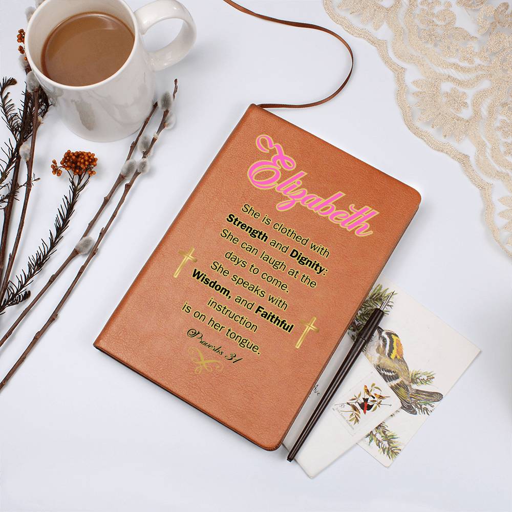 Personalized Proverbs 31 Journal - She is clothed with Strength and Diginity