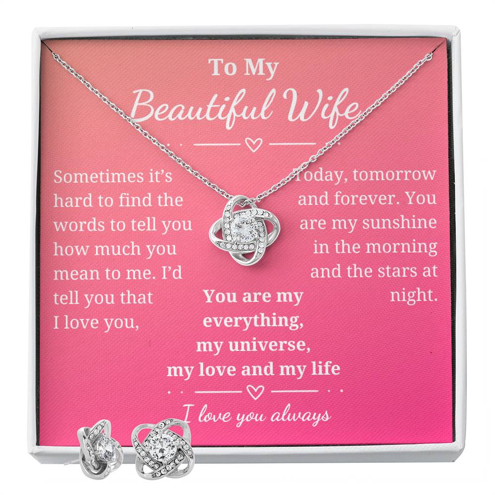 Stunning Forever Love Knot with matching earrings jewelry set-lovely gift for your beautiful wife!