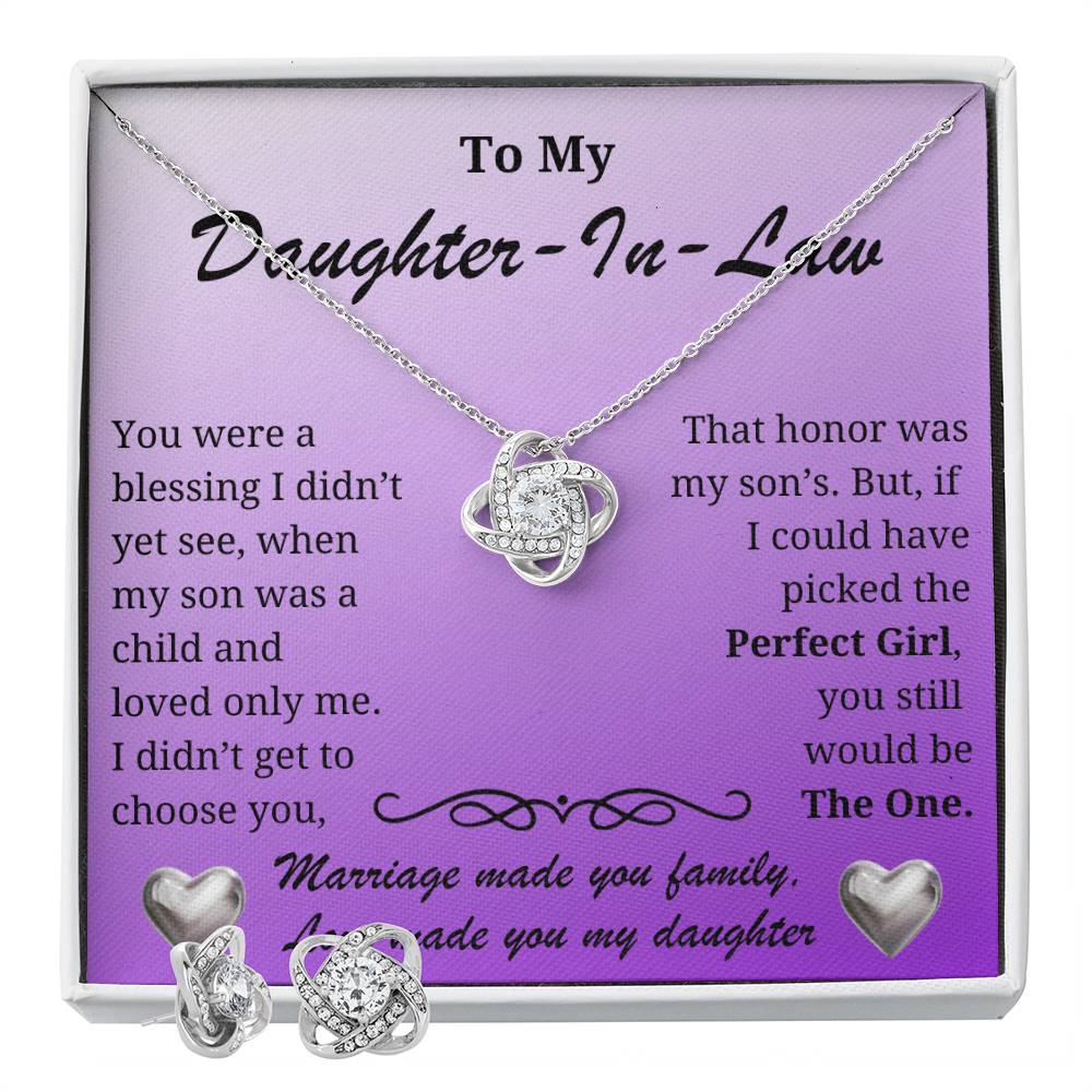 Love Knot necklace and earring set-for your amazing Daughter-In-Law