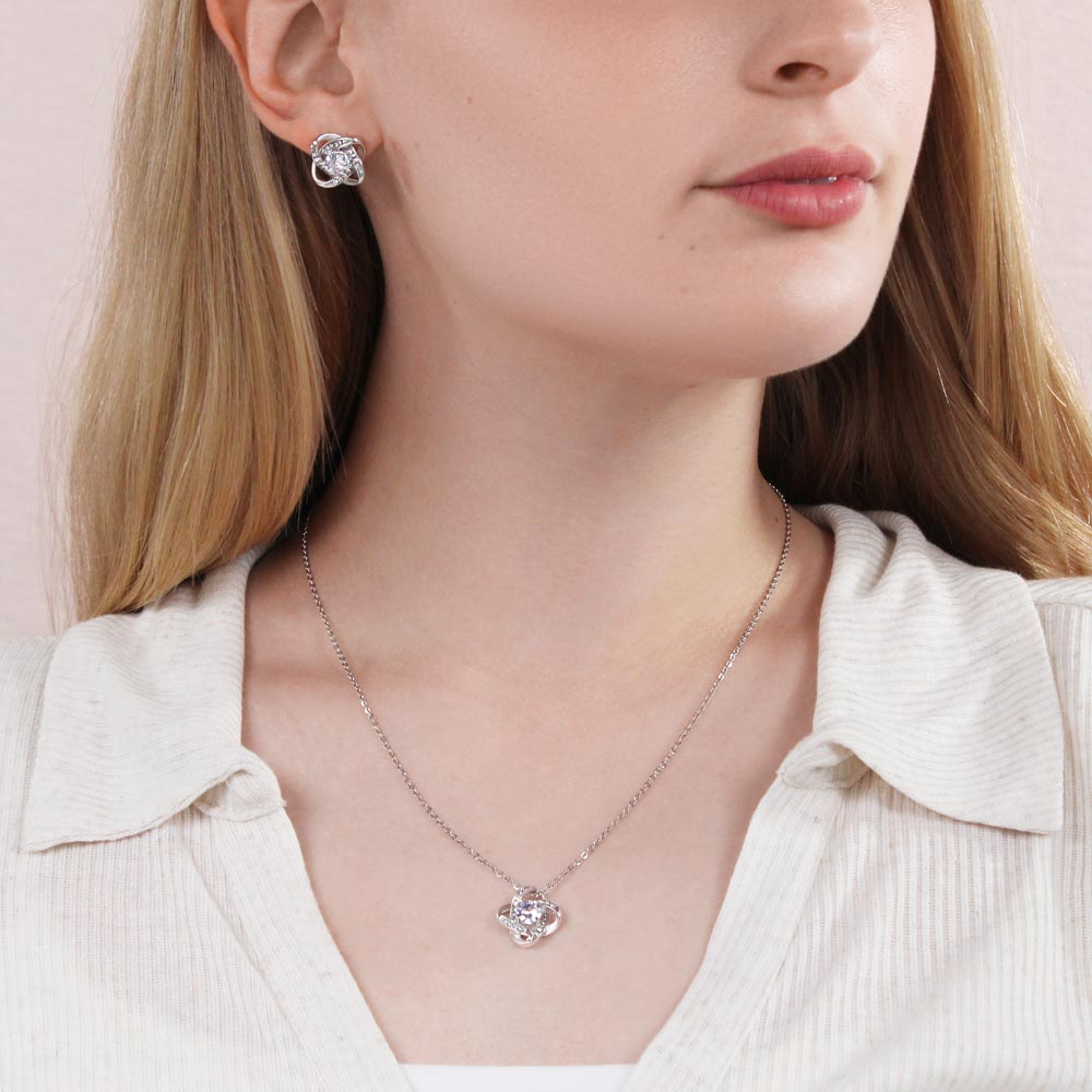 Stunning Forever Love Knot with matching earrings jewelry set-lovely gift for your beautiful wife!