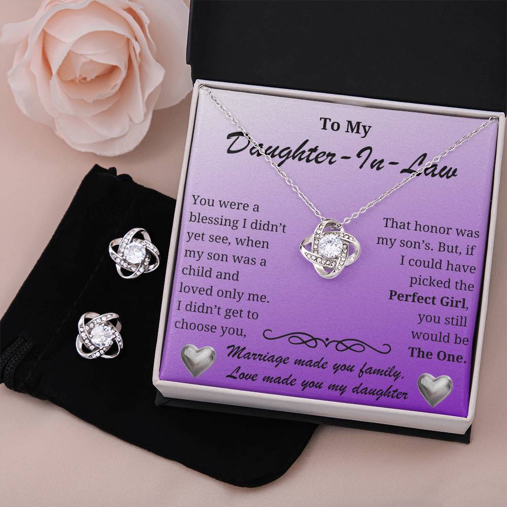 Love Knot necklace and earring set-for your amazing Daughter-In-Law
