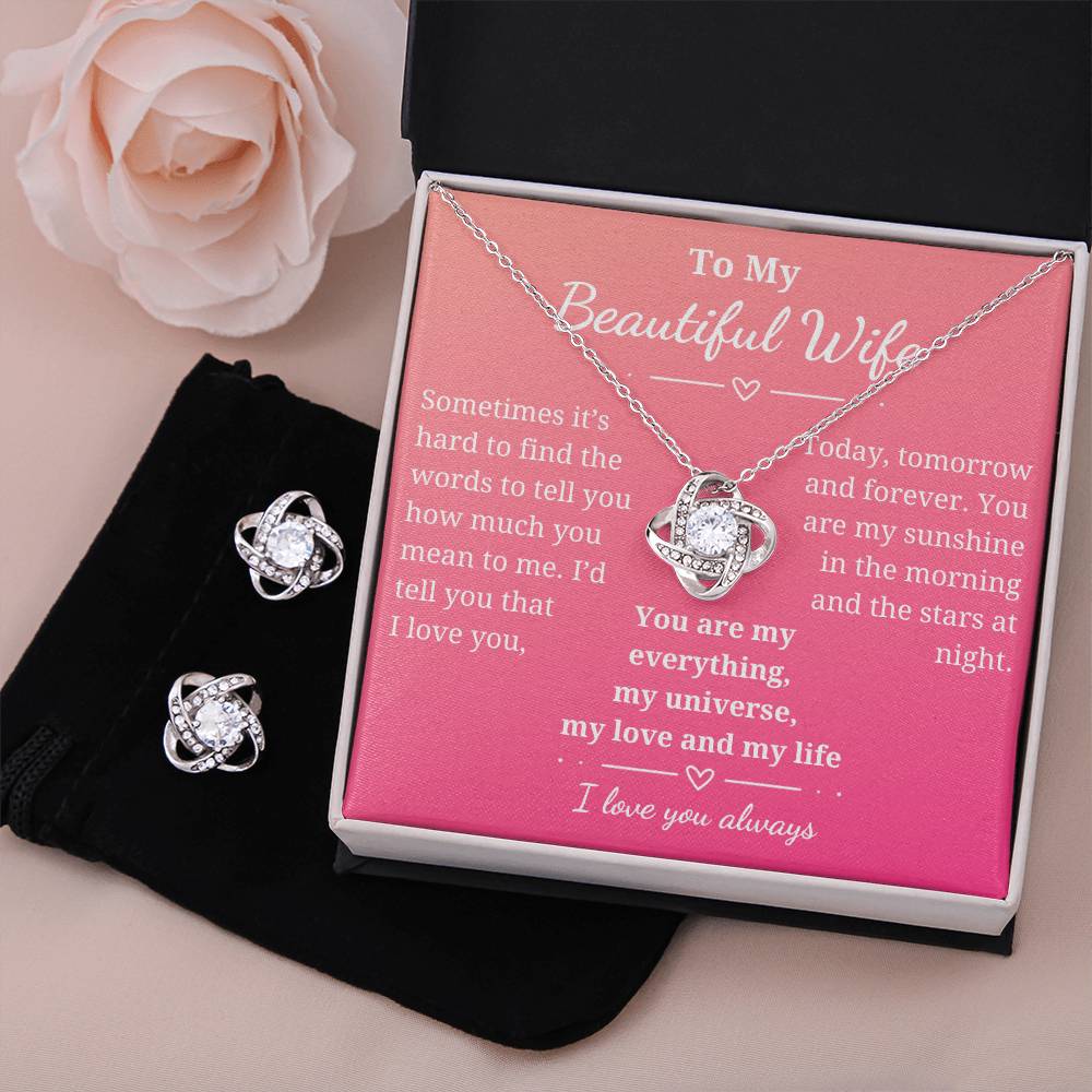 Stunning Forever Love Knot with matching earrings jewelry set-lovely gift for your beautiful wife!