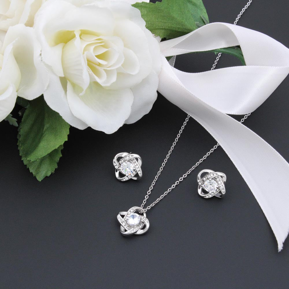 Stunning Forever Love Knot with matching earrings jewelry set-lovely gift for your beautiful wife!