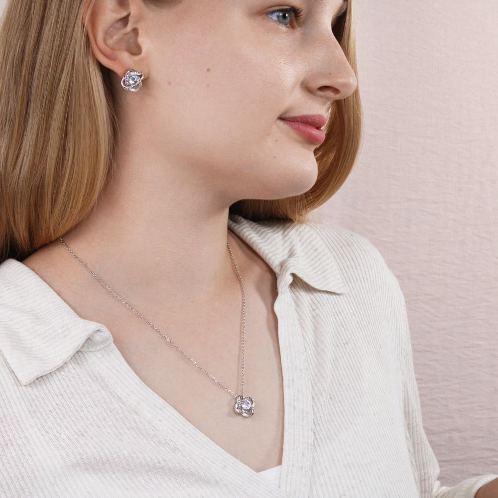 Stunning Forever Love Knot with matching earrings jewelry set-lovely gift for your beautiful wife!