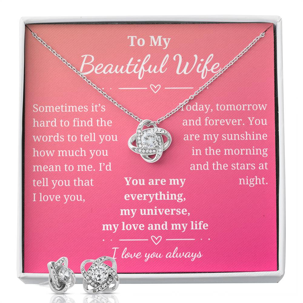Stunning Forever Love Knot with matching earrings jewelry set-lovely gift for your beautiful wife!
