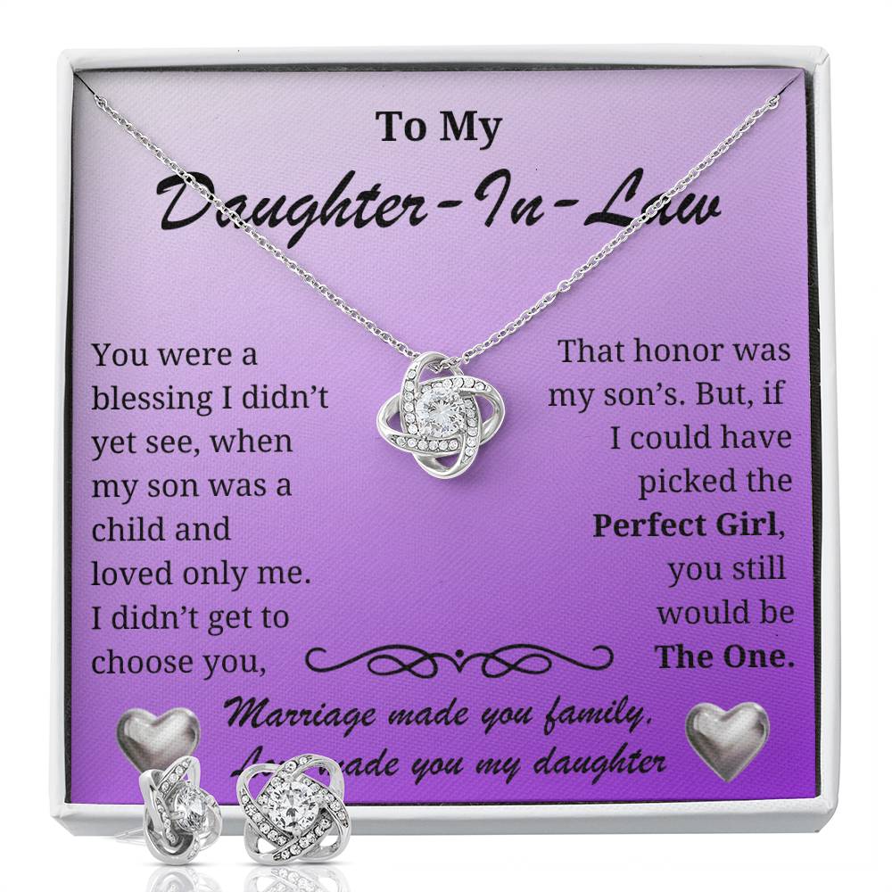 Love Knot necklace and earring set-for your amazing Daughter-In-Law