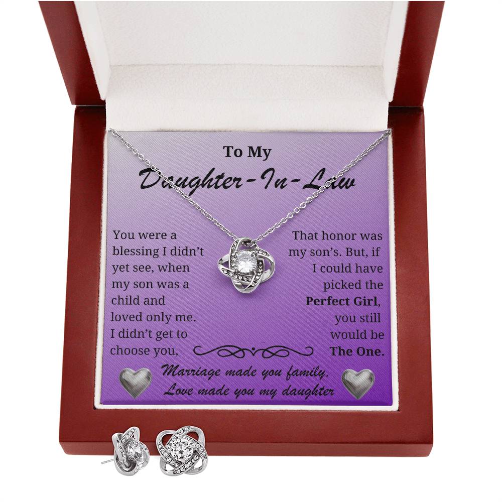Love Knot necklace and earring set-for your amazing Daughter-In-Law