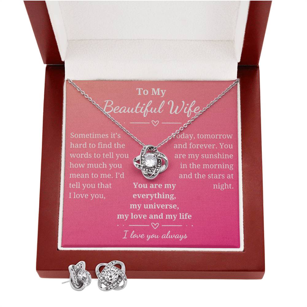 Stunning Forever Love Knot with matching earrings jewelry set-lovely gift for your beautiful wife!
