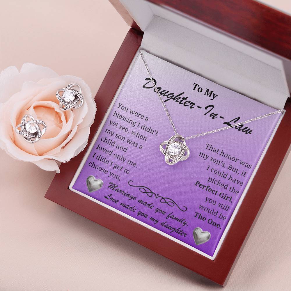Love Knot necklace and earring set-for your amazing Daughter-In-Law