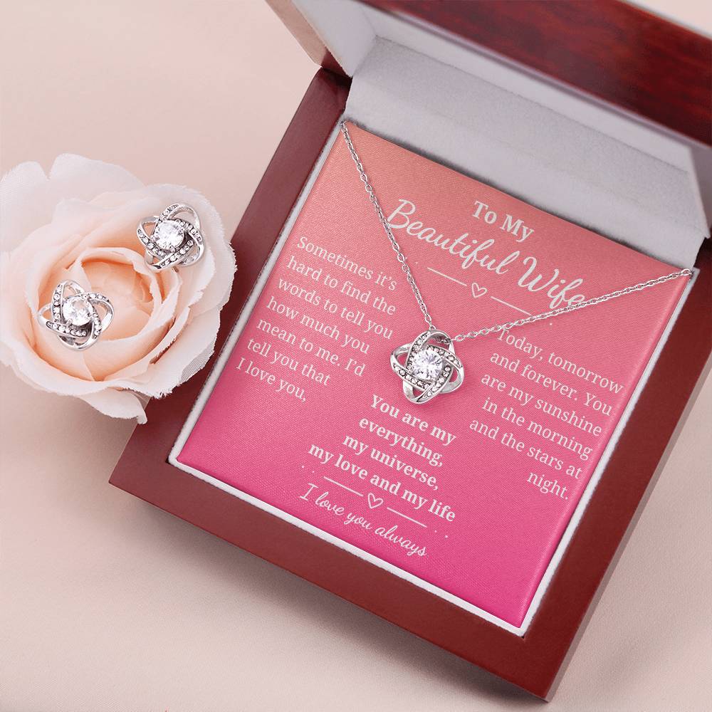 Stunning Forever Love Knot with matching earrings jewelry set-lovely gift for your beautiful wife!
