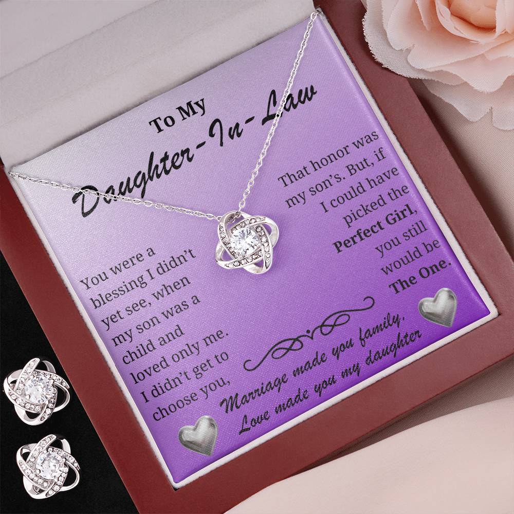 Love Knot necklace and earring set-for your amazing Daughter-In-Law