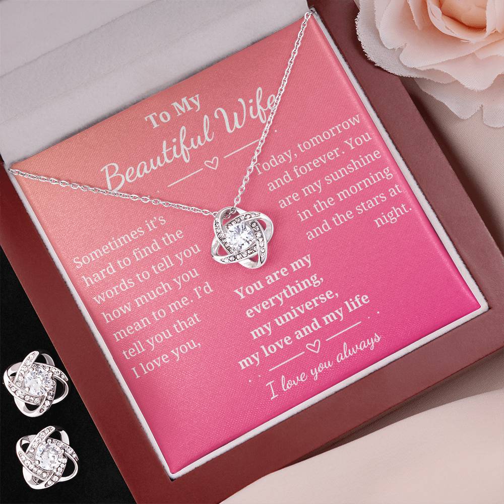 Stunning Forever Love Knot with matching earrings jewelry set-lovely gift for your beautiful wife!