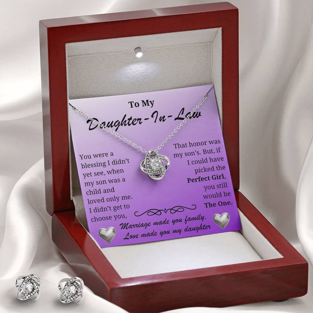 Love Knot necklace and earring set-for your amazing Daughter-In-Law