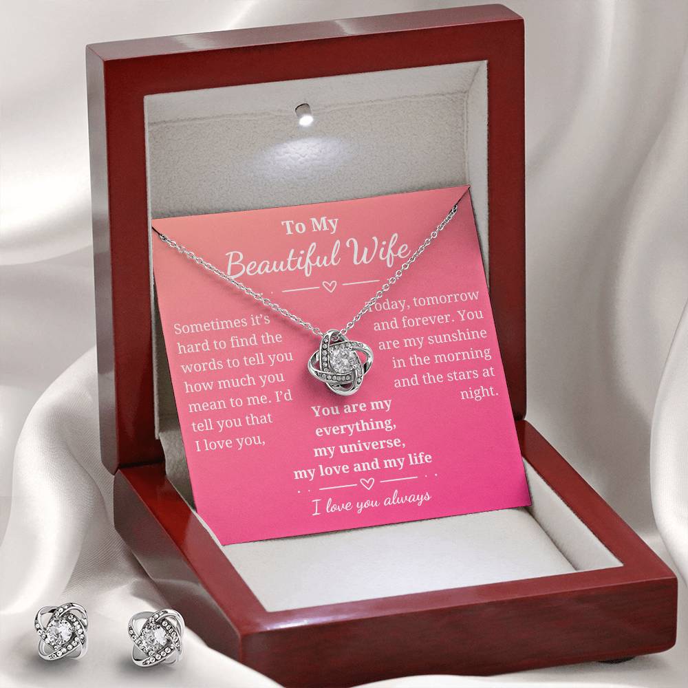 Stunning Forever Love Knot with matching earrings jewelry set-lovely gift for your beautiful wife!