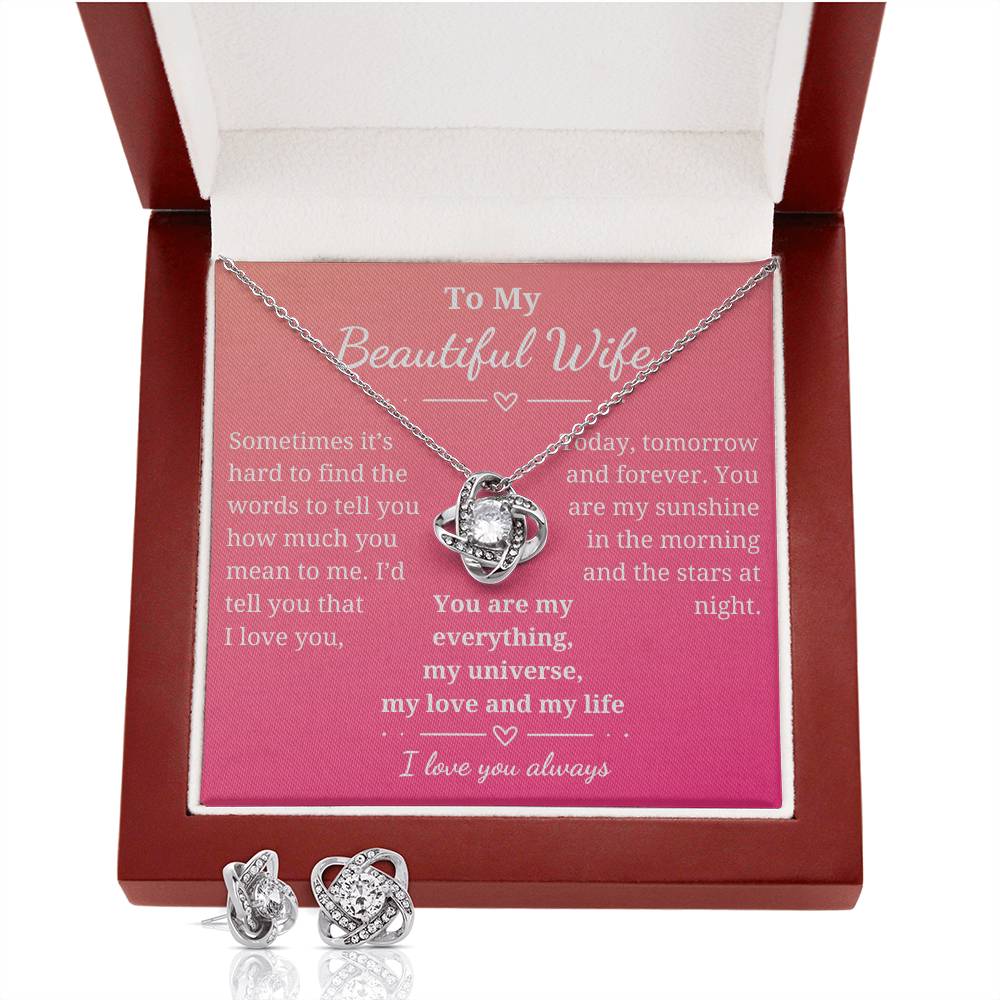 Stunning Forever Love Knot with matching earrings jewelry set-lovely gift for your beautiful wife!