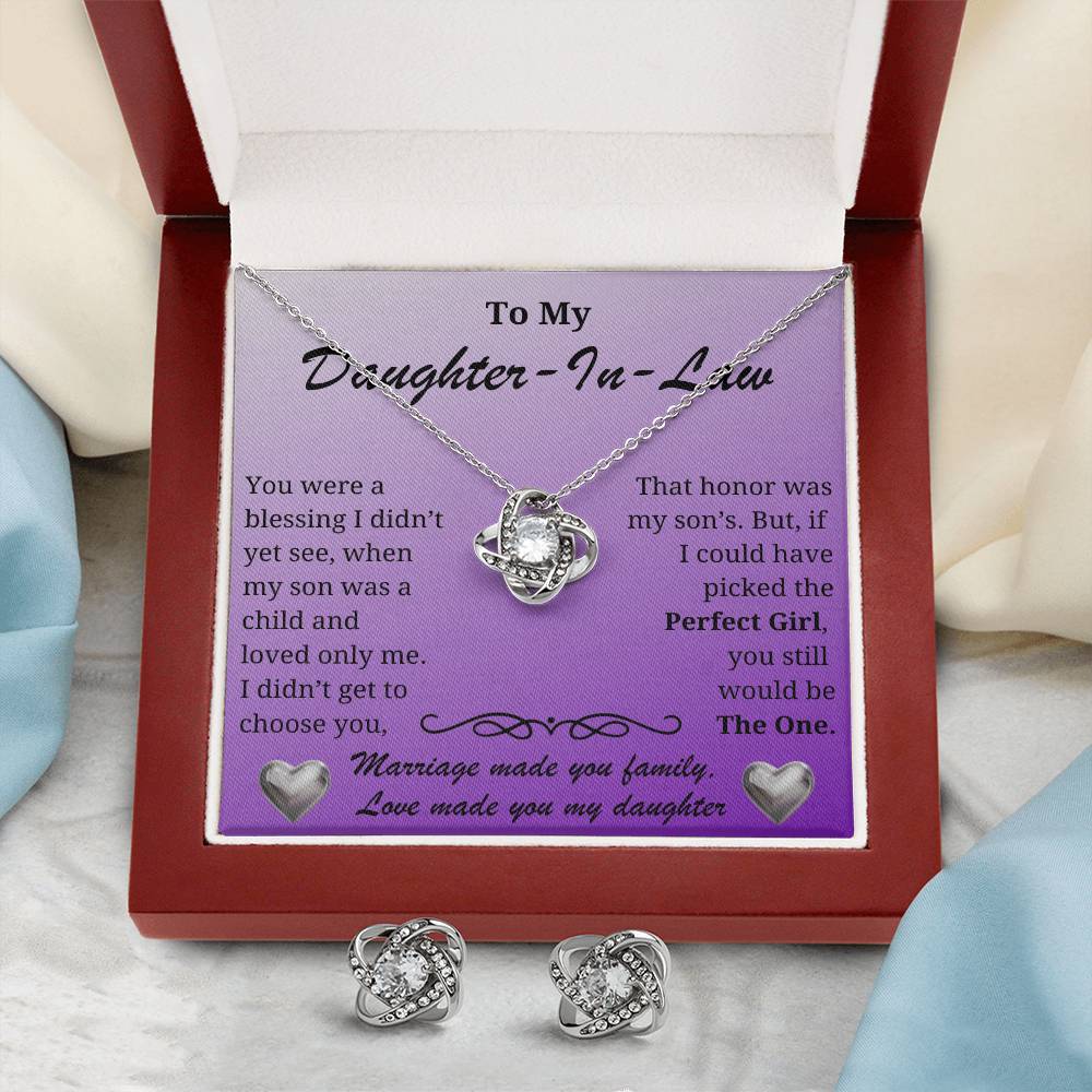 Love Knot necklace and earring set-for your amazing Daughter-In-Law