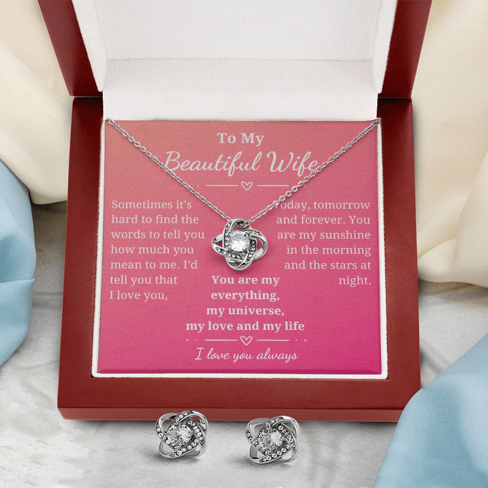 Stunning Forever Love Knot with matching earrings jewelry set-lovely gift for your beautiful wife!