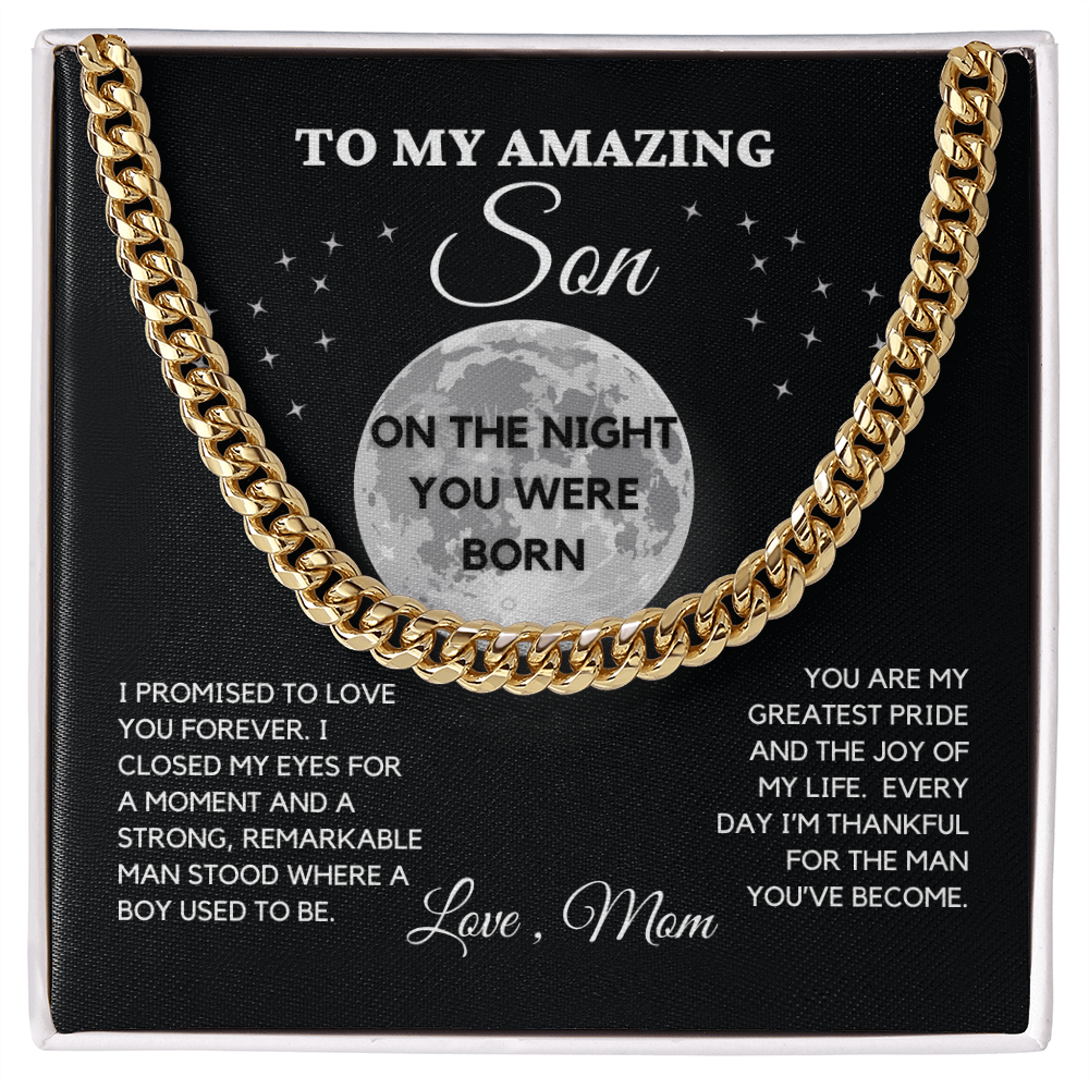 To My Son Cuban Link Chain Necklace – 14k Yellow Gold or Stainless Steel – Adjustable & Beautifully Weighted
